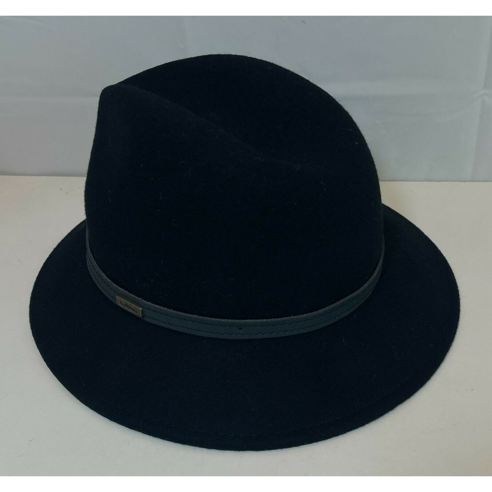 Barbour Women's Wool Hat Black Leather Trim Size Medium